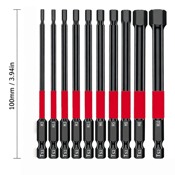 14Pcs Long Hex Bit Set, 100mm S2 Steel Hexagon Screwdriver Bits, 1/4 Inch Hex Shank, Metric & Imperial Sizes 7/64" To 6mm, Magnetic Drill Bits For Impact Driver & Power Tools