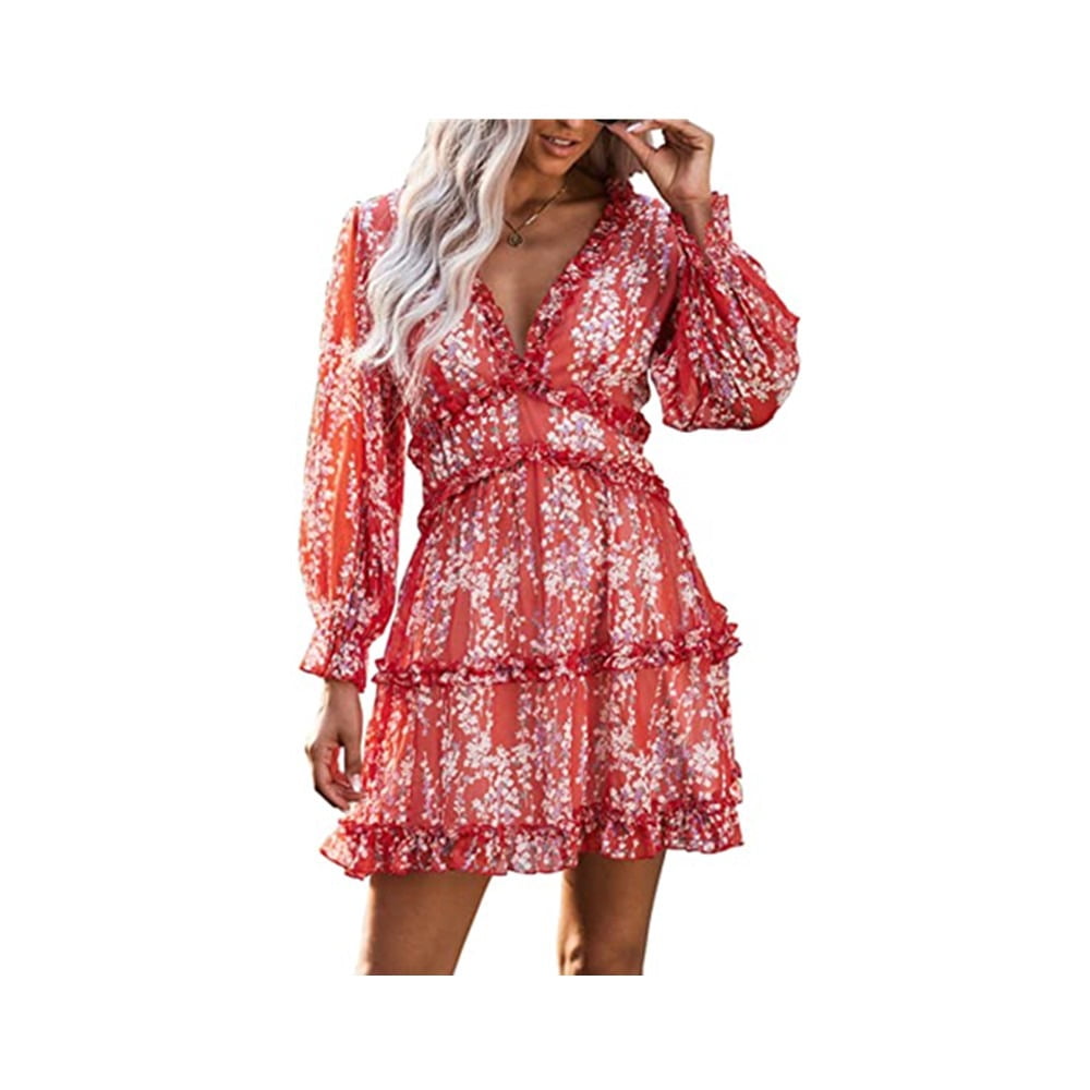 Women Long Sleeve Ruffle Layer Backless 