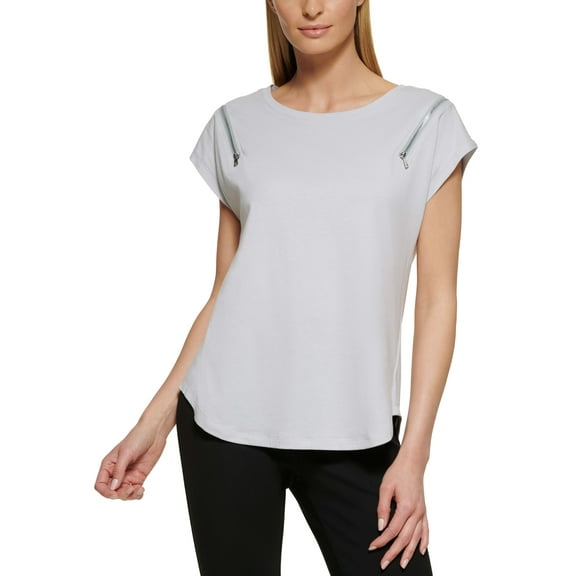 DKNY Zip Shoulder T-Shirt Fatigue M