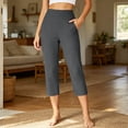 thumbnail image 2 of QTSHPN Workout Pants Women Wide Leg Capris with Pockets High Waistband Yoga Pants Breathable Stretchy for Summer Casual Wear Women Pants Dark Gray S, 2 of 6
