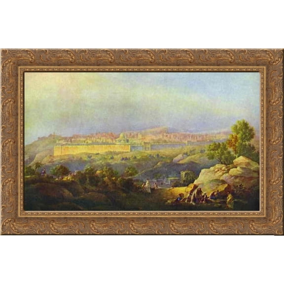 View of Jerusalem 24x16 Gold Ornate Wood Framed Canvas Art by Maxim Vorobiev