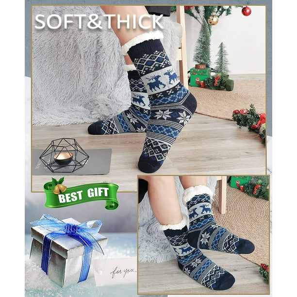 FFIY Mens Slipper Fuzzy Socks Fluffy Winter Cabin Cozy Warm Soft Fleece  Thick Comfy Gift Socks with Grips 