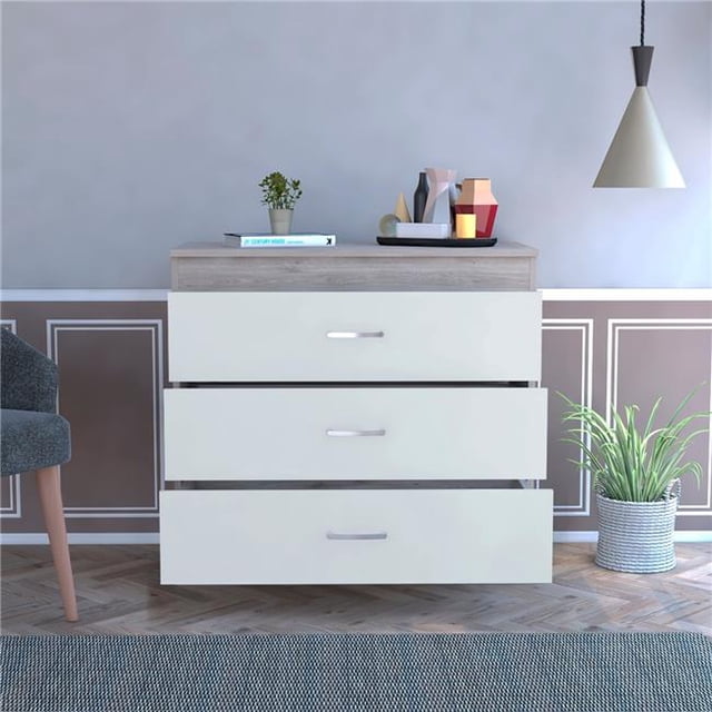 HomeRoots 472120 Commode à Trois Tiroirs de 29 Po, Gris Pâle et Blanc