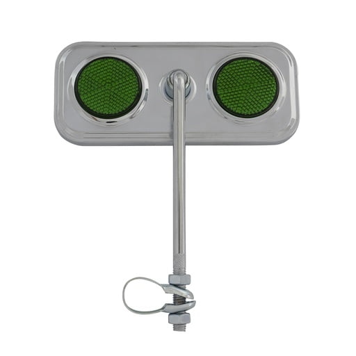 Bike Mirror Rectangle Chrome/Green Reflectors