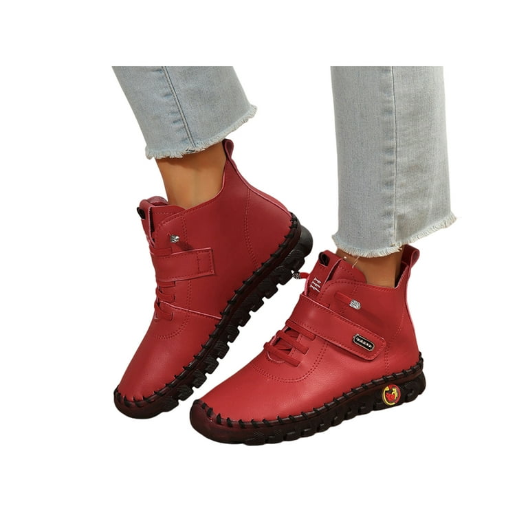 Ladies red leather clearance boots
