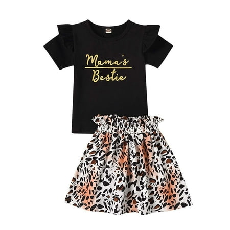 

Fesfesfes Toddler Baby Girl Clothes Short Sleeve Top Leopard Skirt Cute Summer Outfit Set