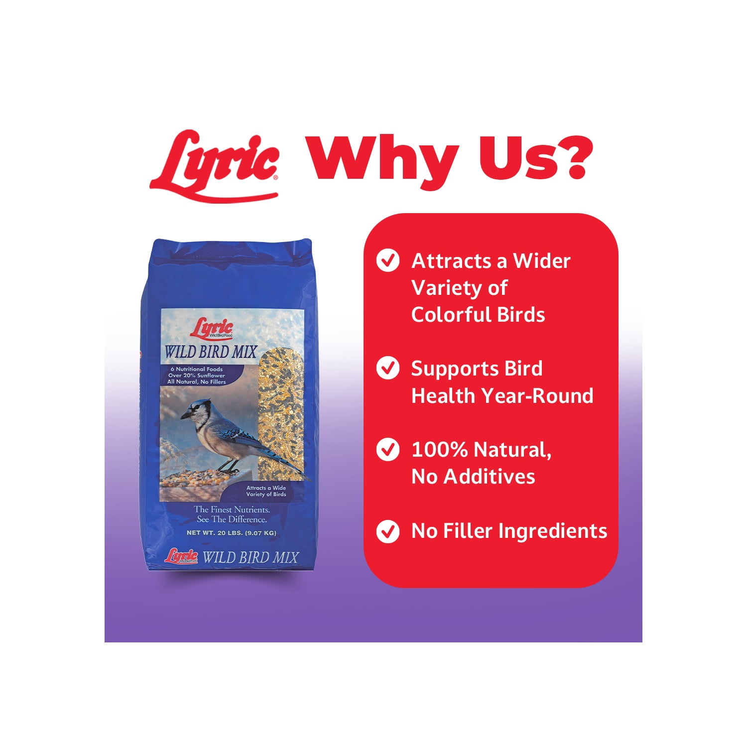 Lyric Wild Bird Mix Bird Seed, Bird Food for Outside Feeders - 40 lb. Bag