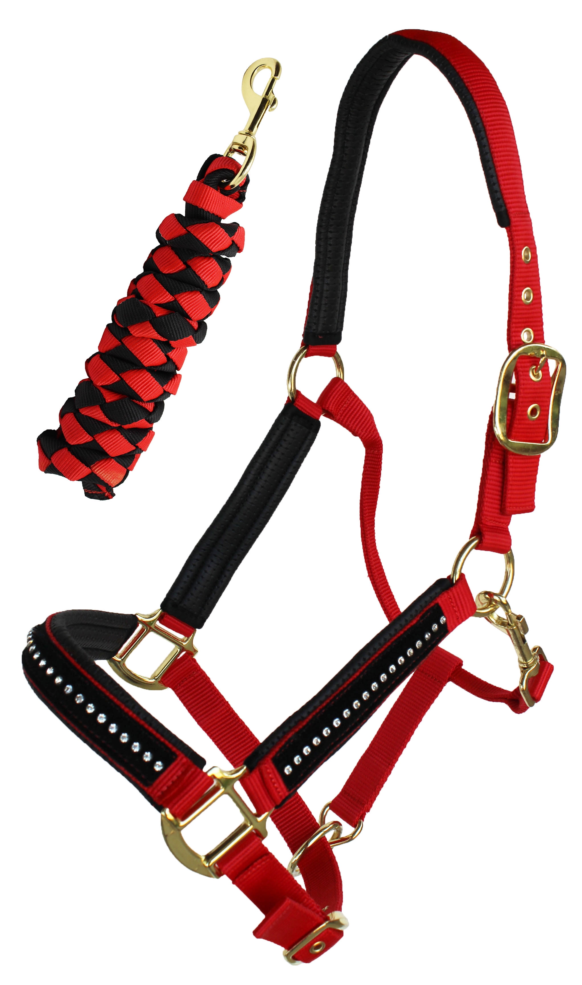 Nylon Horse Halter Neoprene Padded Lead Rope Brass Hardware Rhinestones