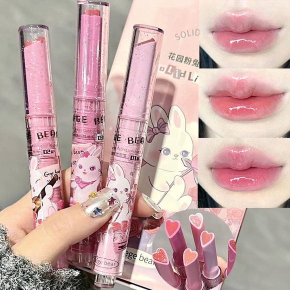 YIBABY Juego de 3 colores de lápiz labial hidratante con forma de corazón dulce, acabado brillante, bálsamo labial hidratante, color vivo, maquillaje de labios para niñas (B)