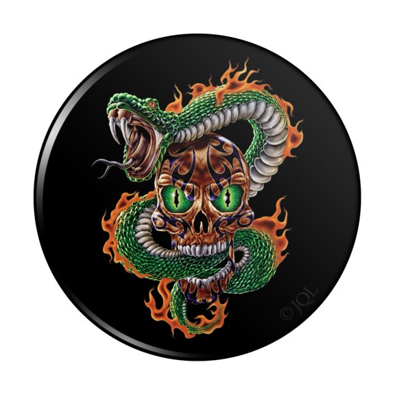 Fire Snake and Skull Biker Motorcycle Flames Racing Pinback Button Pin