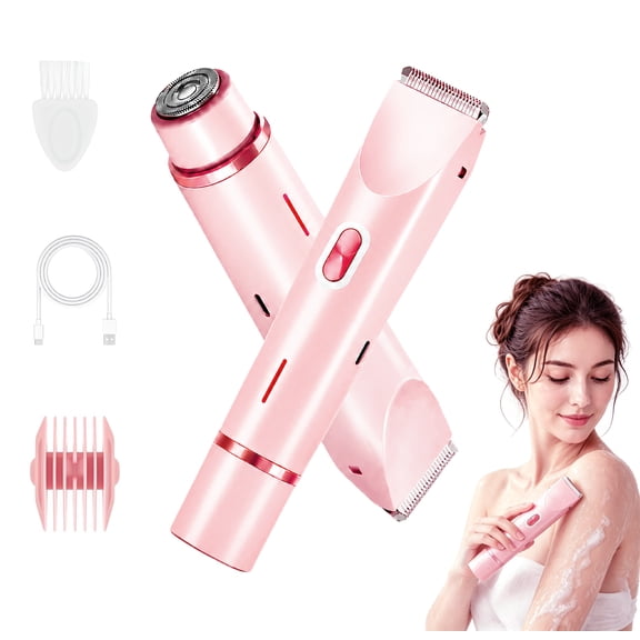 Bikini Trimmer for Women, 2 in 1 Electric Razors for Women, Dermave Bikini Shaver, IPX7 Waterproof & Easy Cleaning, Ceramic Blade, 120 Min Cordless Runtime, Ultra Low Silent(Pink)