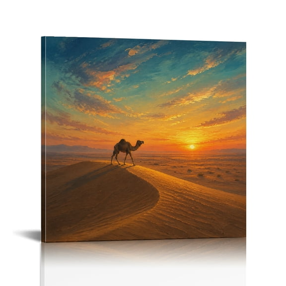 RKSupls desert camel sunset dune landscape painting Canvas Art,  Ready to Hang,  Modern Bathroom Bedroom Kitchen Hallway Study Wall Decor Prints