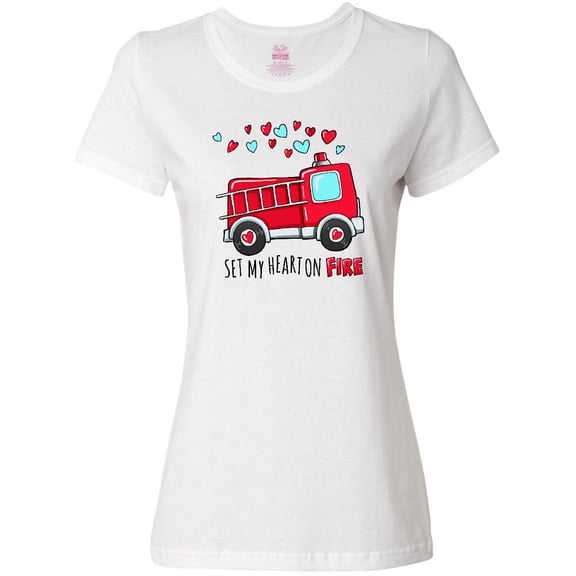 Inktastic Set My Heart on Fire Valentine Fire Truck with Hearts Women's T-Shirt