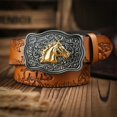 thumbnail image 6 of Wiywef Western Leather Buckle Belts Cowboy Horse Pattern Leather Buckle Belt Floral Engraved Buckle Belt for Men Women, 6 of 7