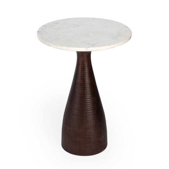 Butler Specialty Julia White Marble & Brown  Acacia Wood Pedestal End Table