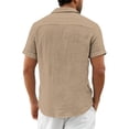 thumbnail image 4 of Qwertyu Men's Linen Shirts Short Sleeve Button Up Lightweight Summer Casual Pocket Solid Color Beach Shirts with Pocket Khaki 2XL, 4 of 7