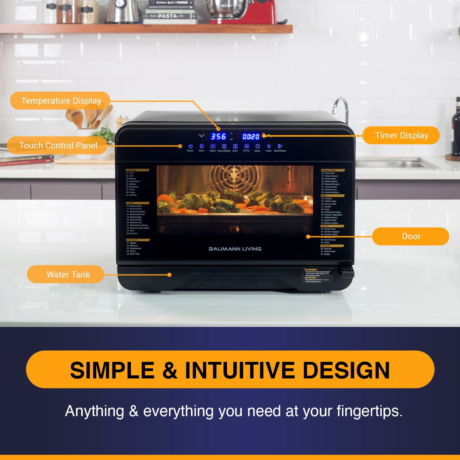 Baumann Living Mutlifunction Air Fryer Steam Oven Convection Countertop All-inOne Appliance