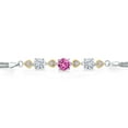 thumbnail image 2 of 925 Sterling Silver and 10k Yellow Gold Pink Created Sapphire White Moissanite and White Lab Grown Diamond Bracelet for Women (3.34 Cttw, Round 7MM and 6MM, 6.5/7/7.5 inch, Made in Italy), 2 of 4