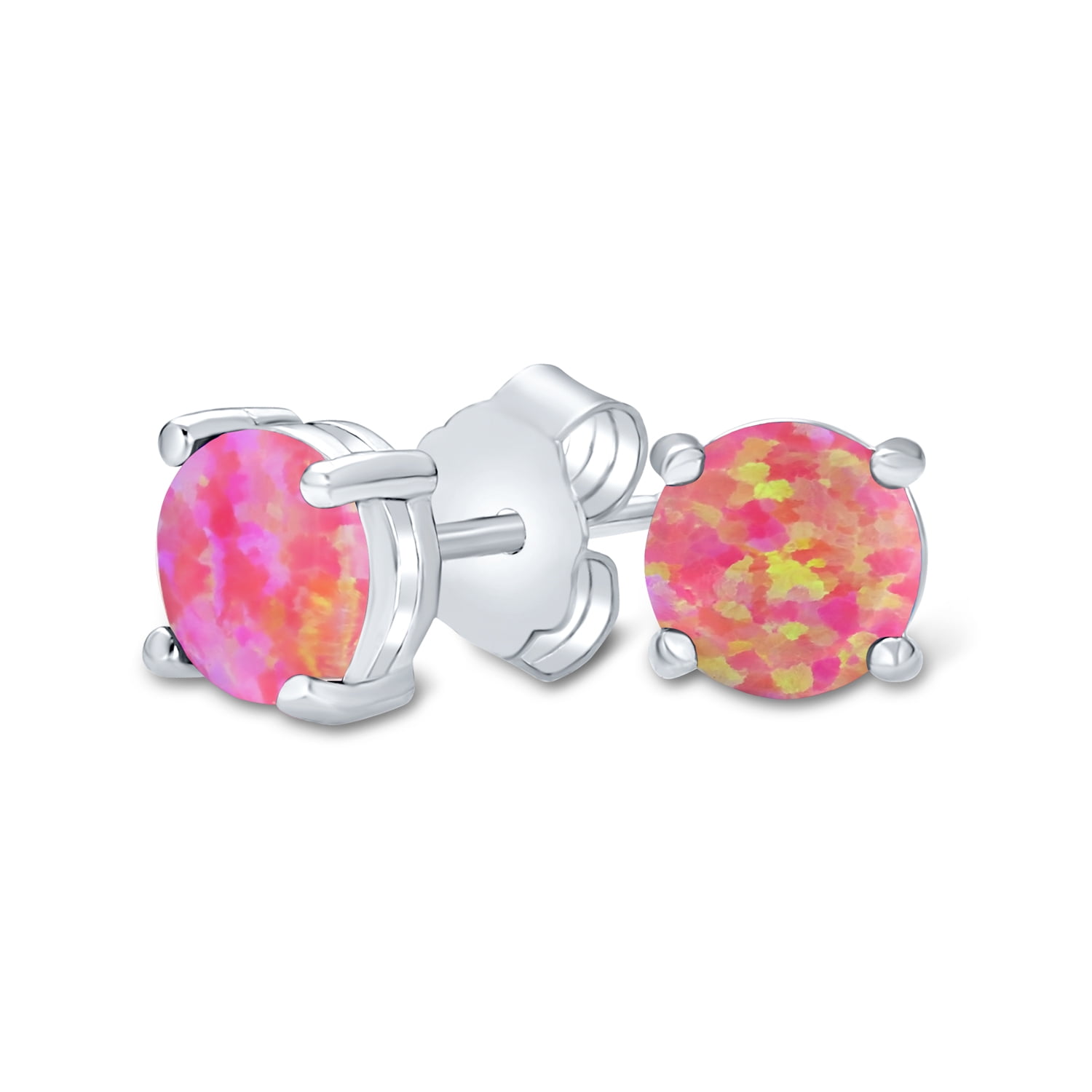 6mm Pink Opal Stud Earrings in Sterling Silver 4 Prong Solitaire Setting Women's