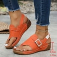 thumbnail image 2 of Dakaela Womens Leather Orthopedic Wedge Sandals Rhinestone Buckle Platform Flip Flops Arch Support Summer Beach Slip on Slides with Back Strap Orange Size 6, 2 of 9