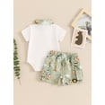 thumbnail image 6 of Aojekbee Baby Boy 2 Piece Summer Set, Animal Print Lapel Neck Short Sleeve Romper Elastic Waist Cargo Shorts Infant Toddler Set, 6 of 10