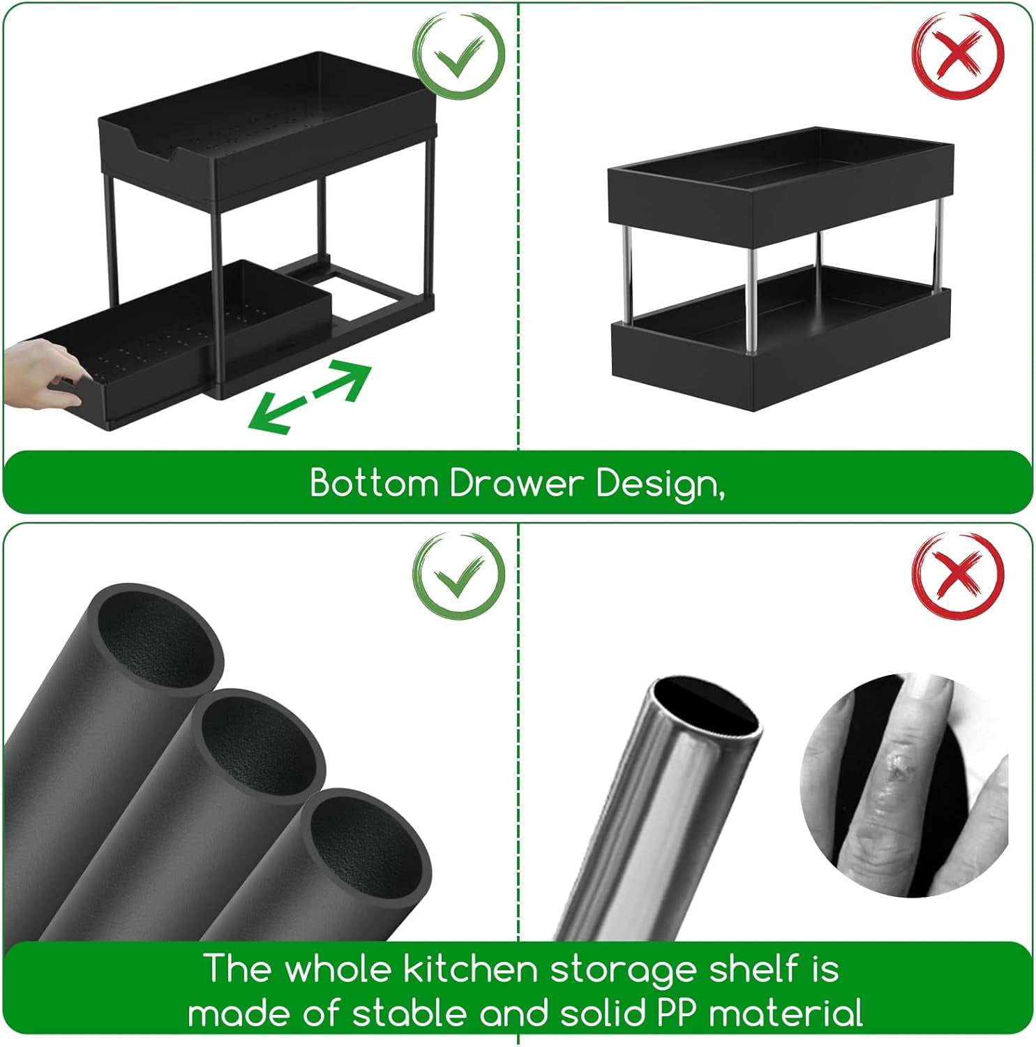 Couradric Under Sink Organizer ,2-Pack ,2-Tier Slide-Out,Rust-Resistant Steel Bathroom & Kitchen Cabinet Organizer, Space Saving Storage Solution