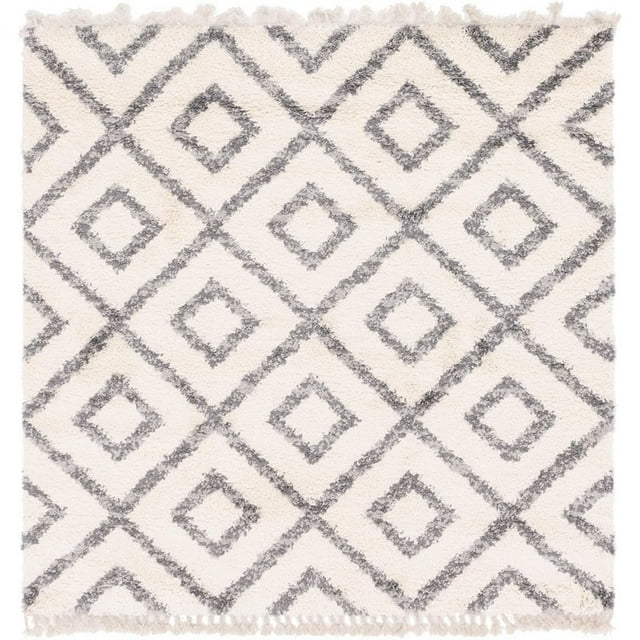 Unique Loom Hygge Shag Geometric Plush & Cozy Rug 8' x 8' Square Ivory/Gray