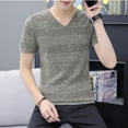 thumbnail image 3 of Chemise Rayée Hommes T-Shirt Décontracté d'Été à Manches Courtes Chemise Régulière Rayée Ajourée Hauts, 3 of 3