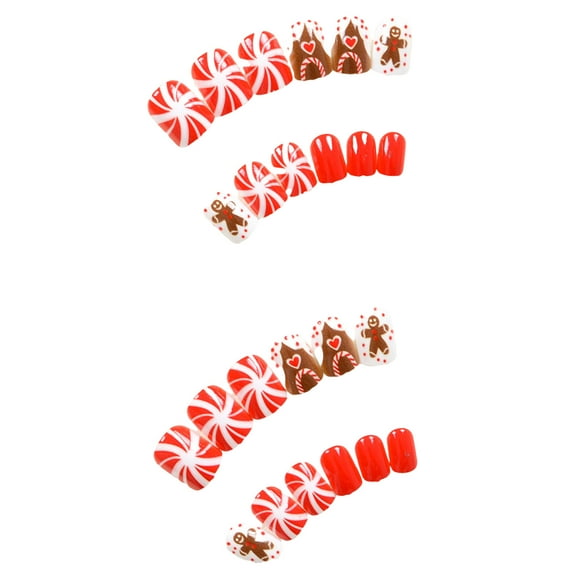 Christmas Press On Nail Gingerbreads Man False Nail Chocolate House Full Cover Stick on Nail Short Artificial Nail