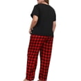 thumbnail image 5 of Sherrylily Women Plus Size Pajamas 2 Piece Set V-Neck Short Sleeve T Shirt Plaid Lounge Pants Sleepwear, 5 of 6