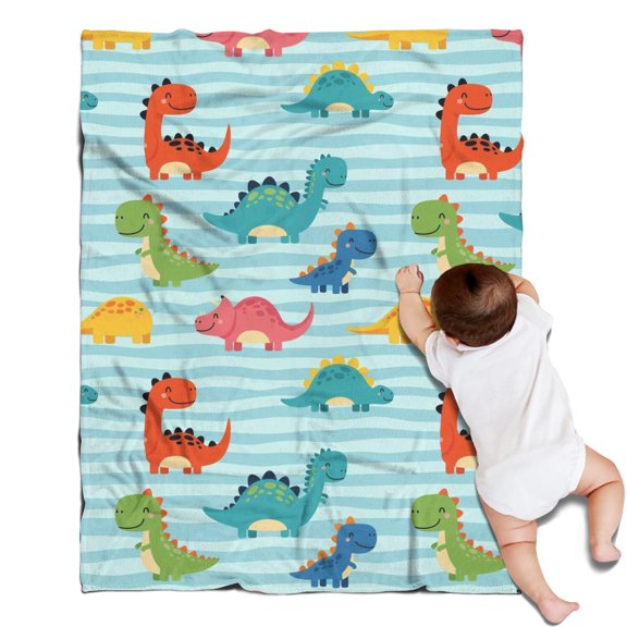 Blue Stripes Dinosaurs Pattern Blanket,Comfortable Soft Lamb Wool Throw Blanket,All Season,Warm Lightweight Blankets for Sofa Bed Couch Living Room Chair,30"x40"