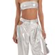 thumbnail image 5 of Pantalones Con Cordón Pantalones holgados de mujer Cuero de PU Ajuste holgado Estilo de niña picante Ahueca hacia fuera el atuendo diario Cgtredaw Gris S para Mujer, 5 of 6