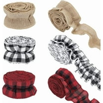 6 Rolls Ruffled Burlap Ribbon 3 Styles Christmas Tree Ribbon Garland Borders Trim 2 Inches Wide Red and Black Checked Burlap for Christmas Tree Gift Wrapping Crafts Decoration
