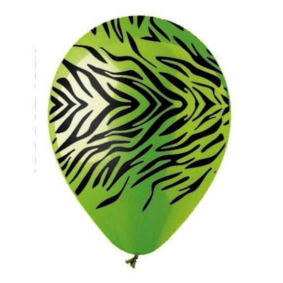 LOONBALLOON Safari-Jungle Balloons, 12″ ALL-ROUND ZEBRA LM GREEN/ BLACK INK