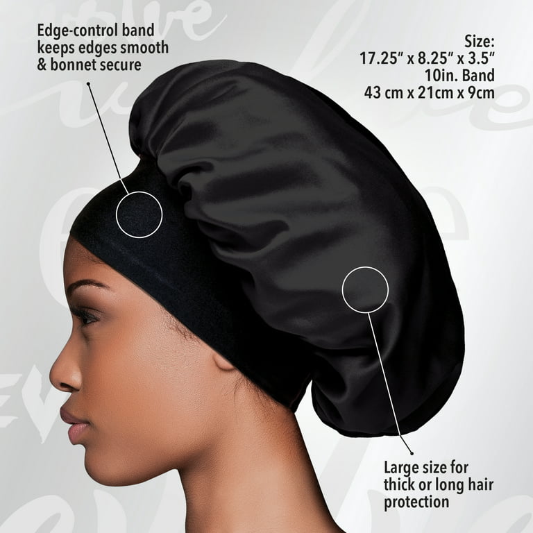 Small Black Silver Satin Bonnet. The Ultimate Hair Protection Solution.