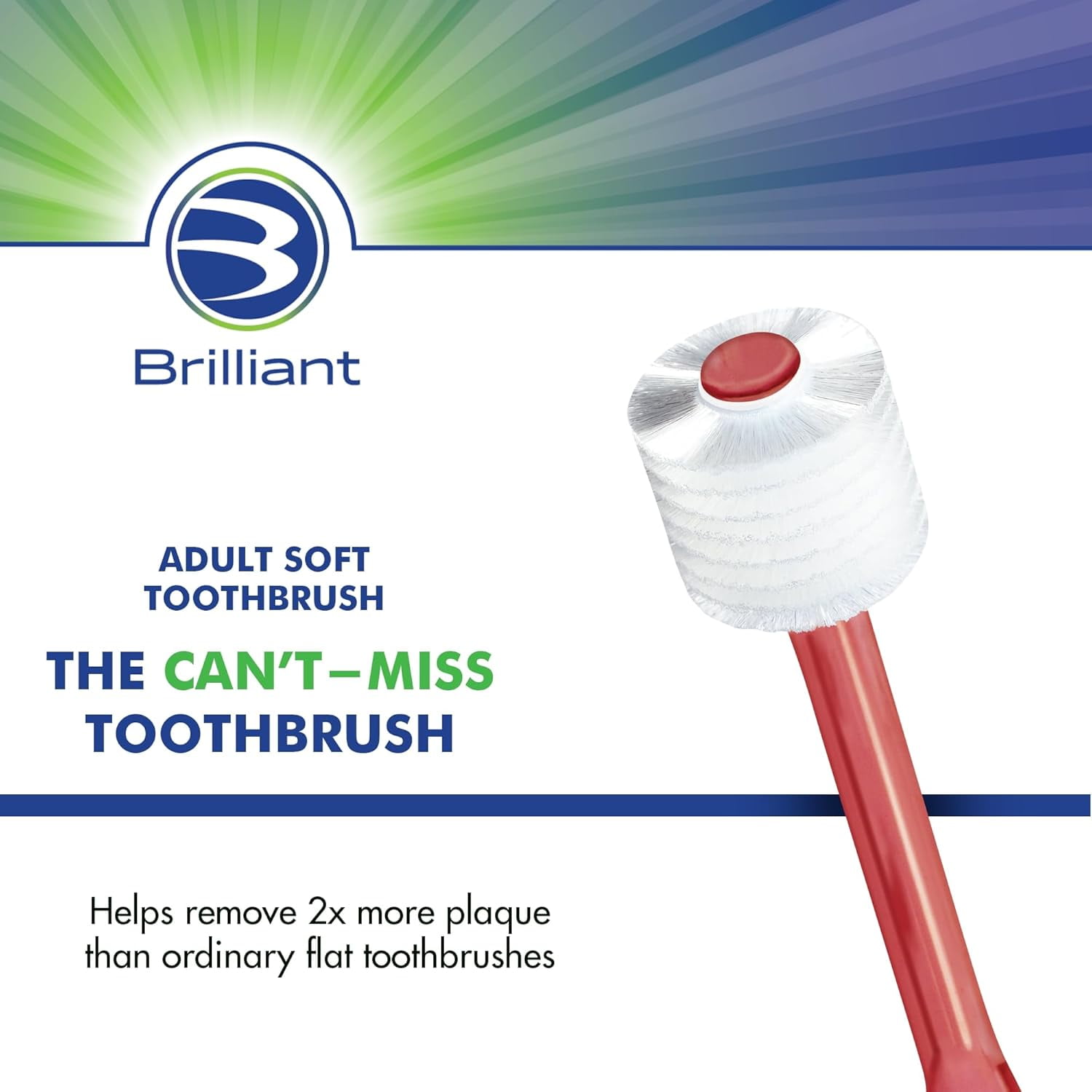 Brilliant Soft Adult Round Head Toothbrush, 15,000+ Bristles, Cleaner Feeling Mouth, Red, 6 Pack
