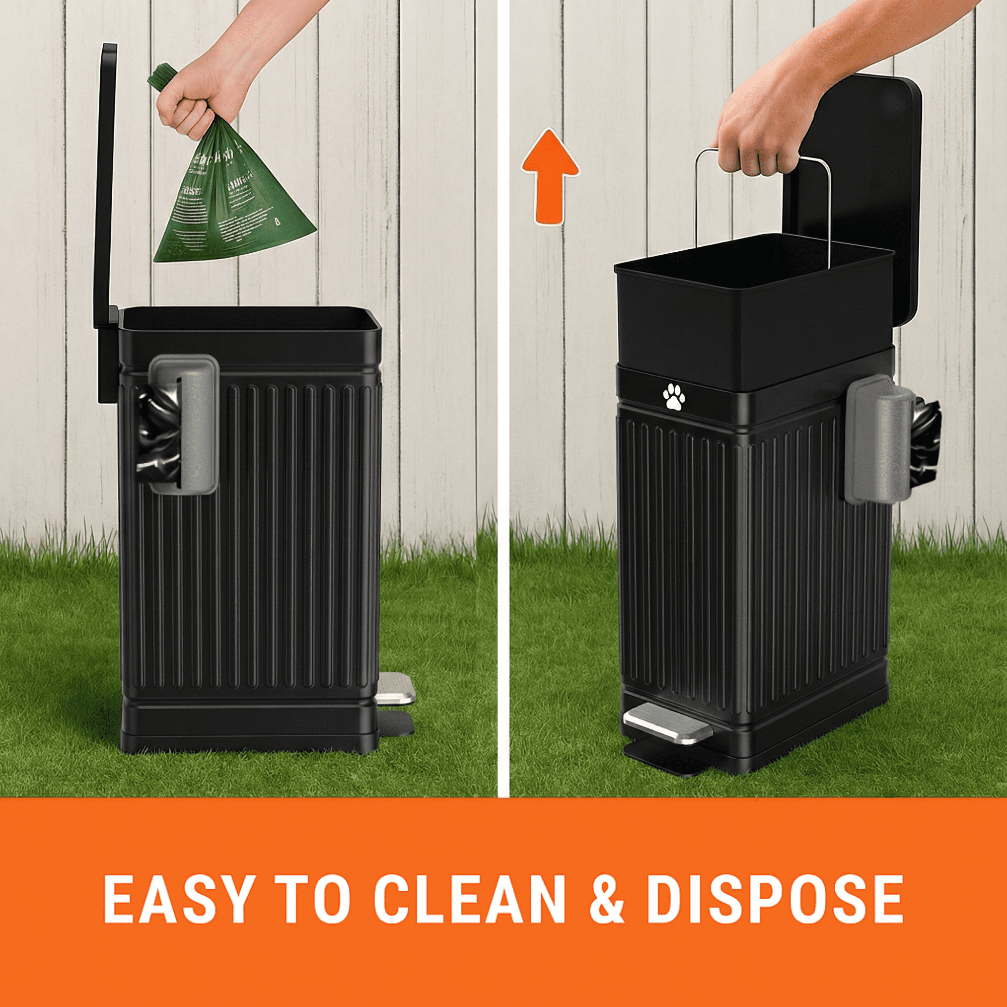 Large Dog Poop Trash Can Outside, 3.2 Gal Metal Dog Waste Trash Can with Lid Outdoor, Pedal Poop Bin