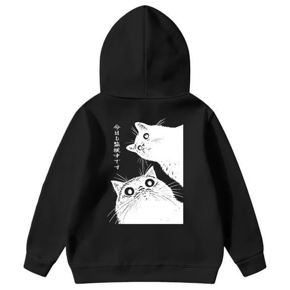 XAOFW Kids Hoodies Sweatshirts Adorable Cat Print Girls Kids Playful Animal Graphics Jacket Ages 3 To 14 Years Long Sleeve Hooded Breathable Leisure Holiday Vacation Clothes