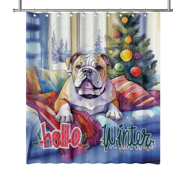 Watercolor Hello Winter Bulldog Chill Christmas Welcome Shower Curtain Dog Lover Gifts Idea Waterproof Bathroom Bathtub Curtain - 00016