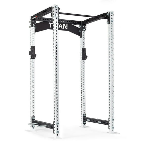 Titan Fitness TITAN Series 90" White Bolt-Down Power Rack, 36" Depth, Rackable 2000 LB Cage, 1.25" Pull Up Bar, Crossmember Nameplate, Roller J-Hooks, Weightlifting and Strength Training