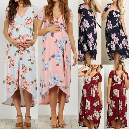 - Women Pregnant Flower Long Maxi Dress Maternity Dress Photography Props Dress