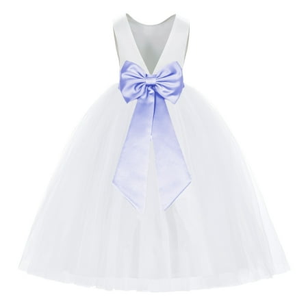 

White V-Back Satin Special Occasion Dresses for Toddler Girls 219T