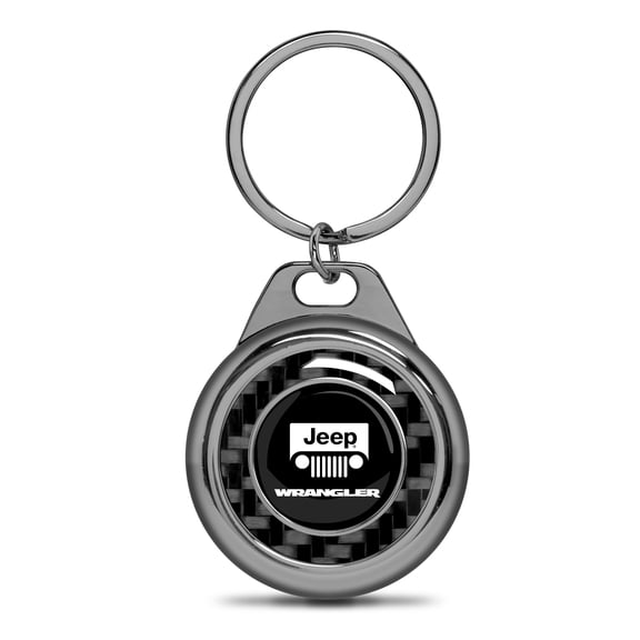 iPick Image for Jeep Wrangler Real Black Carbon Fiber Gunmetal Roundel Metal Case Key Chain, Official Licensed