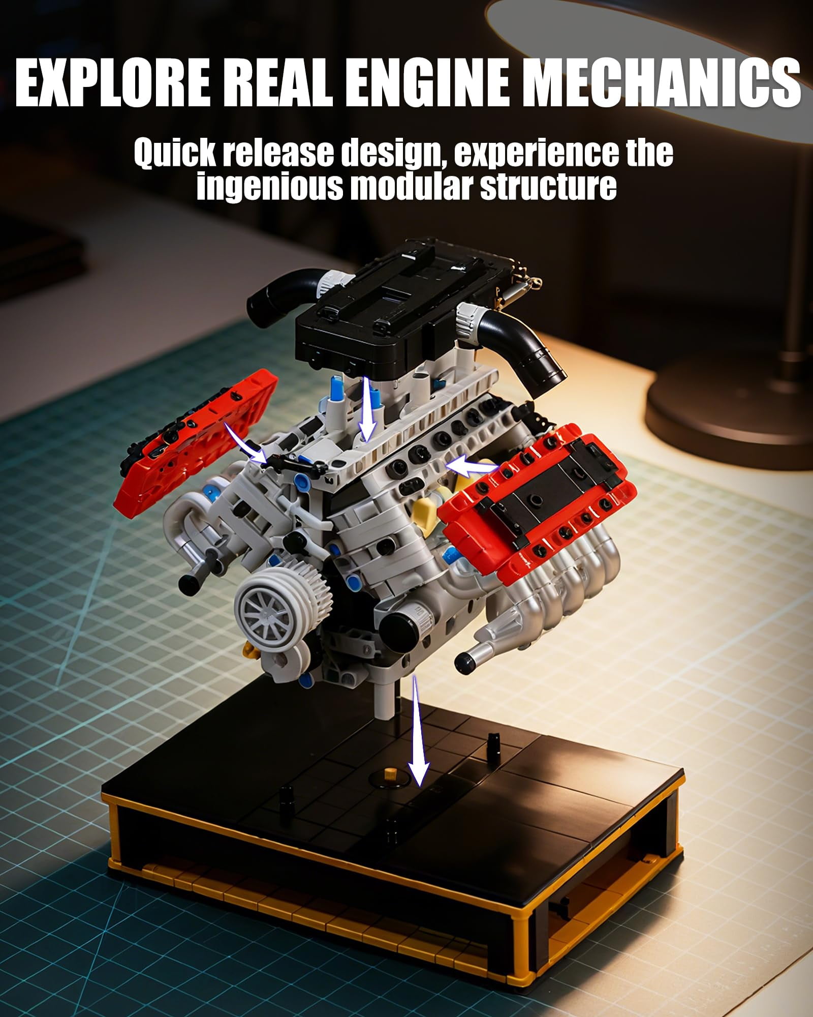 Joycrown Mini V8 Engine Kits That Runs, Build Your Own V8 Engine Building Set with Motor and Battery, STEM Physical Science Educational Toy for Adults Kids Age 14+ (1123PCS)