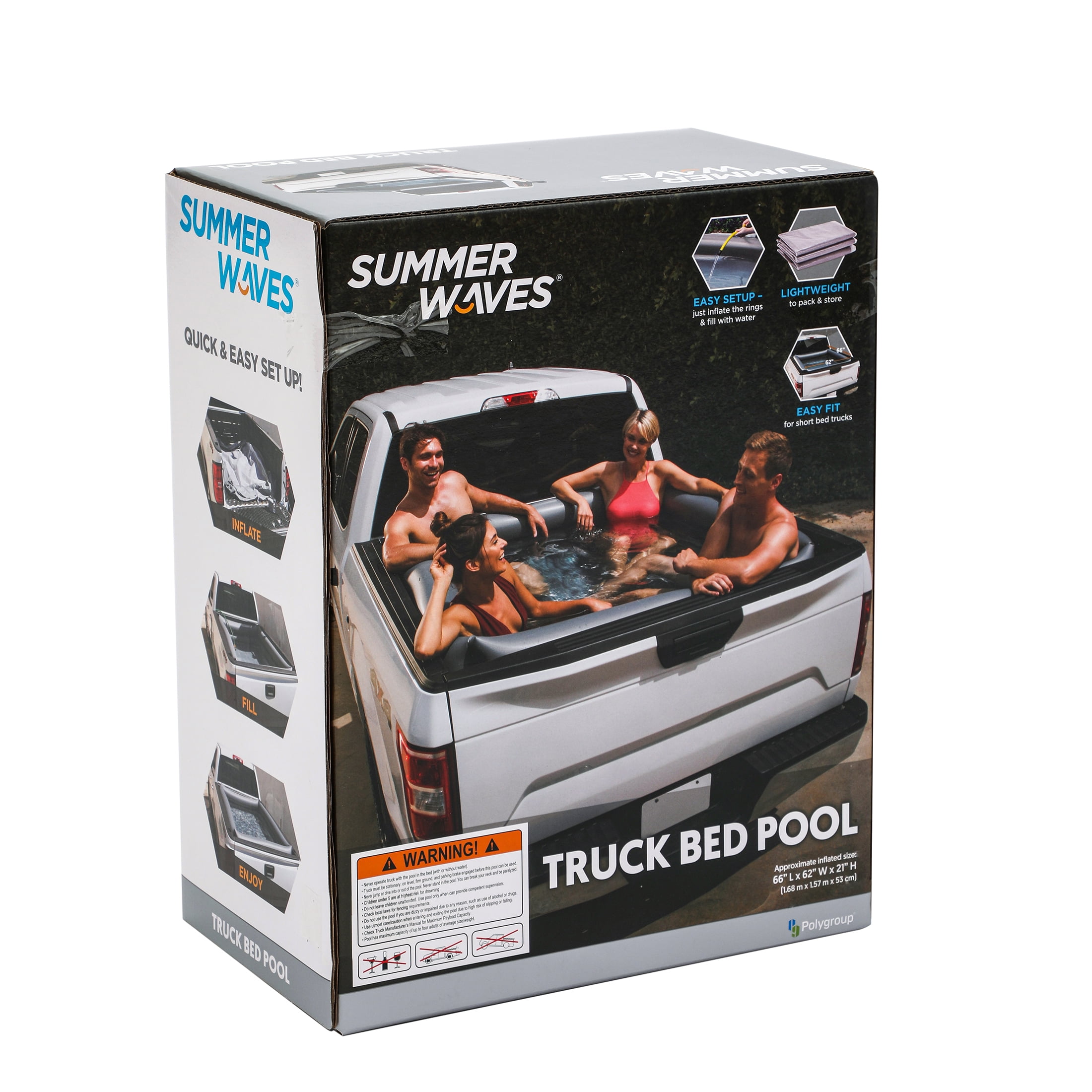 Summer Waves Inflatable Truck Bed Pool Measures 66"x62"x21" 