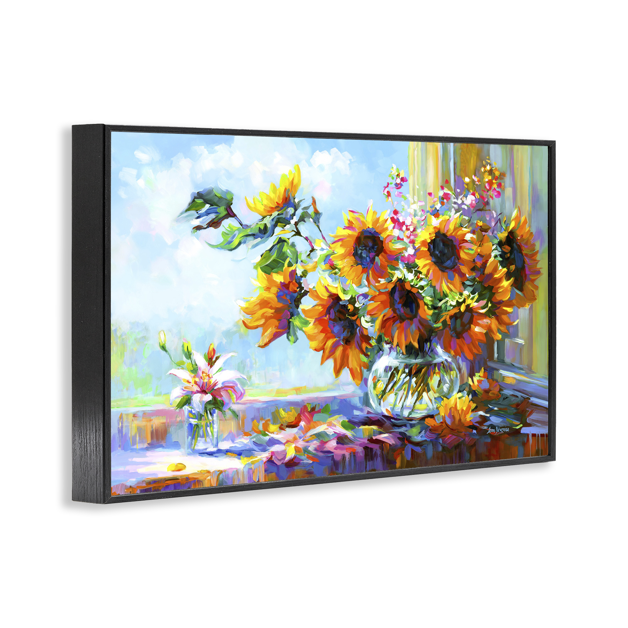 Stupell Industries Sunflowers Morning Glory Botanical & Floral Painting Black Framed Art Print Wall Art, 18 x 12