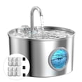 thumbnail image 1 of Fuente de agua para gatos GIOTOHUN de acero inoxidable de 2,2 litros con filtros, 1 of 9