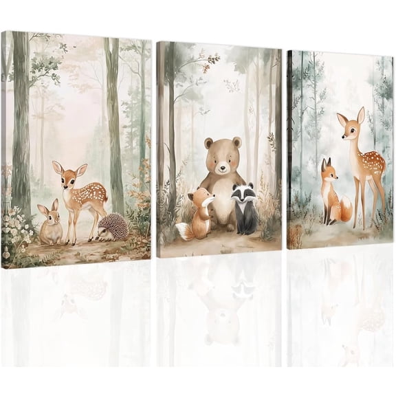 FCCUYE Nursery Wall Art Animals 3 Pieces Kid Room Wall Decor Safari Canvas Prints for Baby Toddler Boy Girl Children's Room Decor Framed (11"x14"x3)