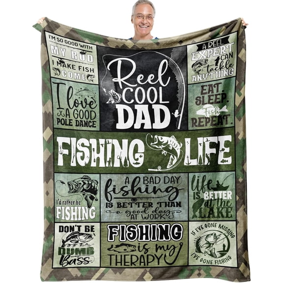 Fathers Day Fishing Gifts for Dad Birthday Throw Blanket 60" x 50", Fishing Dad Gifts from Daughter/Son, Fishing Gifts for Men, Fishing Lovers Gifts, Birthday Gift for Fisherman