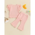 thumbnail image 4 of Suealasg Kids Toddler Girls Birthday Outfit 1T 2T 3T 4T 5T Letter Print Short Sleeve T-Shirt +Flare Pants Little Girls Summer 2Pcs Clothes Set, 4 of 8